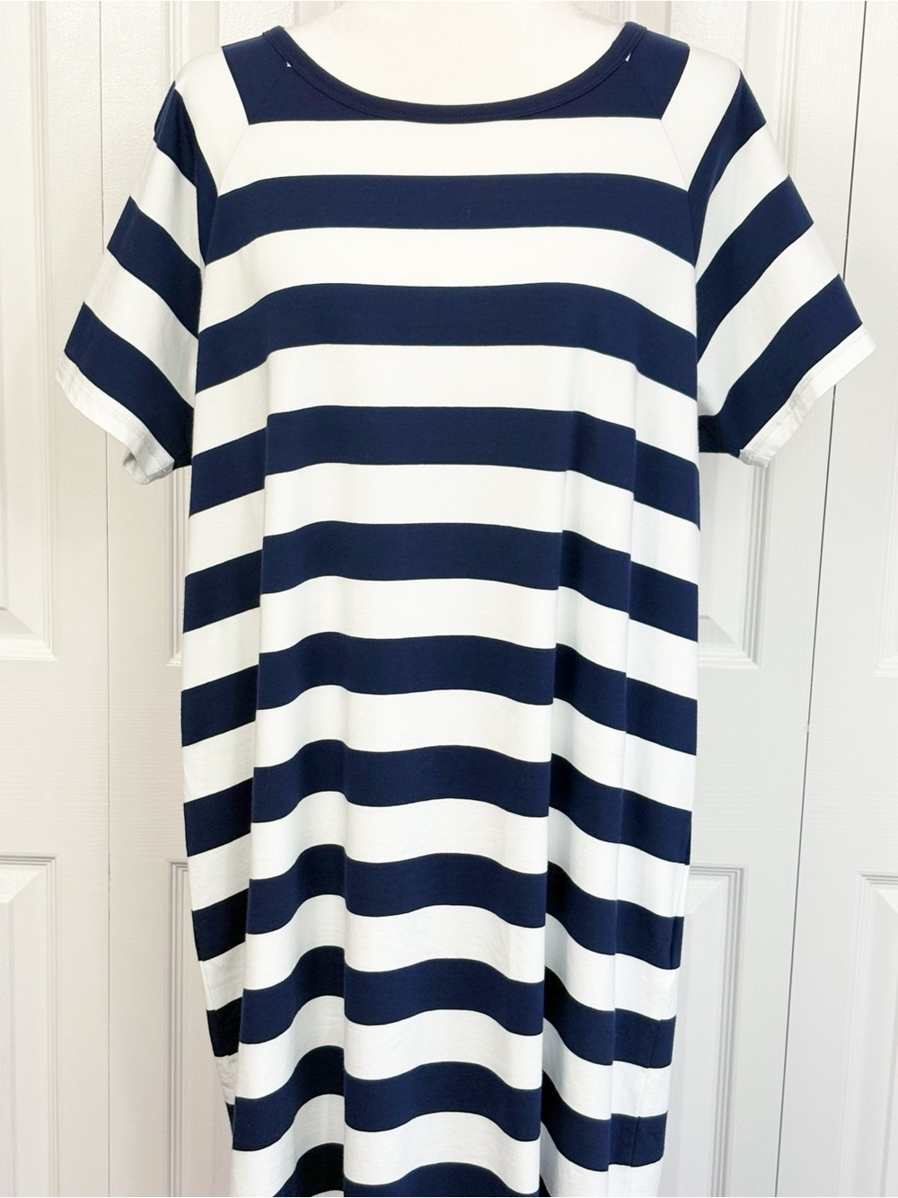 NWT Michael Michael Kors True Navy & White Stripe Knit T-Shirt Dress 1X